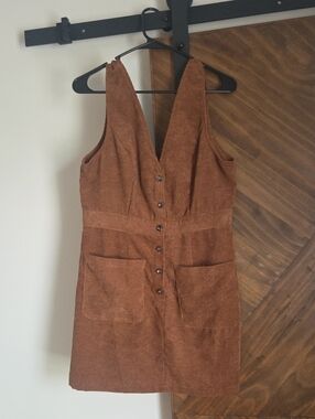 Corduroy Button-Front Brown Jumper Dress